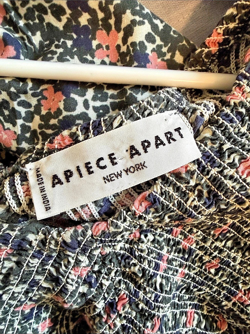 Floral Smocked Maxi Dress in Green with Pink Flowers - Picture 4 of 4